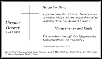 Traueranzeige von Theodor Drewer von Tageszeitung