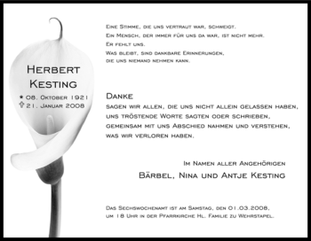 Traueranzeige von Herbert Kesting von Tageszeitung