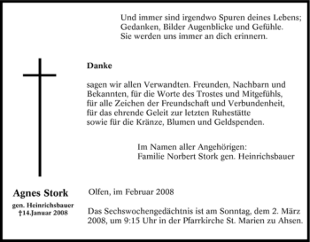 Traueranzeige von Agnes Stork von Tageszeitung