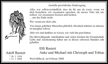 Traueranzeige von Adolf Bastert von Tageszeitung