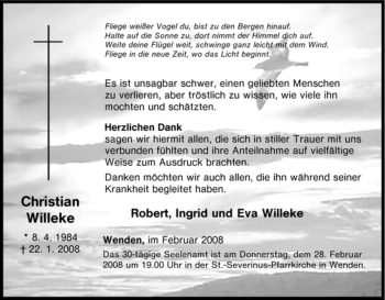 Traueranzeige von Christian Willeke von Tageszeitung