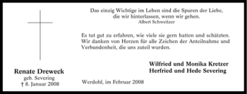 Traueranzeige von Renate Dreweck von Tageszeitung