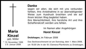 Traueranzeige von Maria Kinzel von Tageszeitung