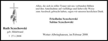 Traueranzeige von Ruth Sczechowski von Tageszeitung