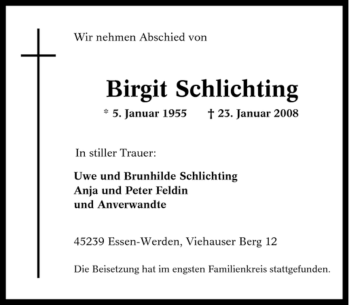 Traueranzeige von Birgit Schlichting von Tageszeitung