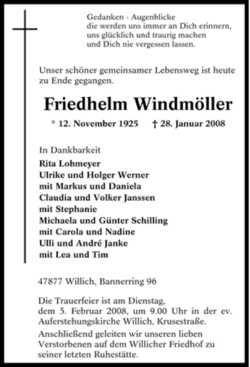 Traueranzeige von Friedhelm Windmöller von Tageszeitung