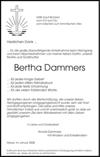 Traueranzeige von Bertha Dammers von Tageszeitung