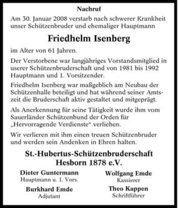 Traueranzeige von Friedhelm Isenberg von Tageszeitung