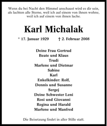 Traueranzeige von Karl Michalak von Tageszeitung