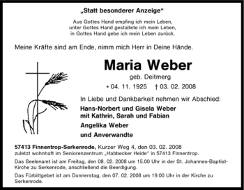 Traueranzeige von Maria Weber von Tageszeitung