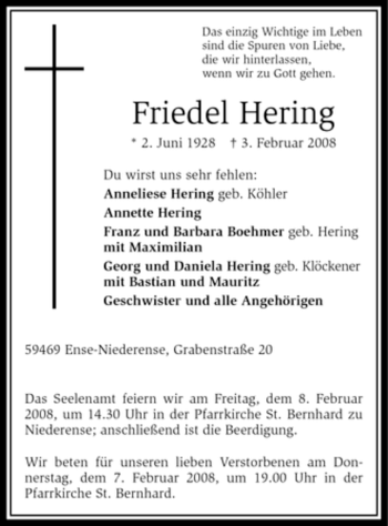 Traueranzeige von Friedel Hering von Tageszeitung