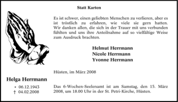 Traueranzeige von Helga Herrmann von Tageszeitung