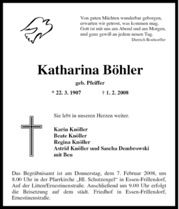Traueranzeige von Katharina Böhler von Tageszeitung