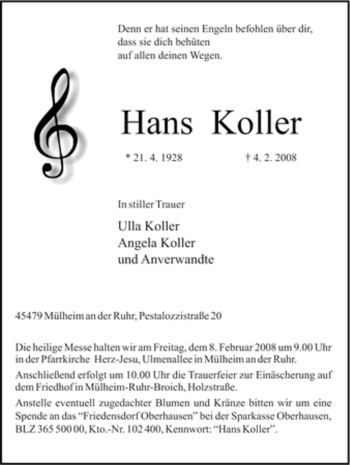 Traueranzeige von Hans Koller von Tageszeitung