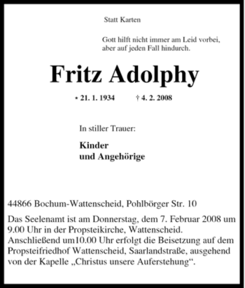 Traueranzeige von Fritz Adolphy von Tageszeitung