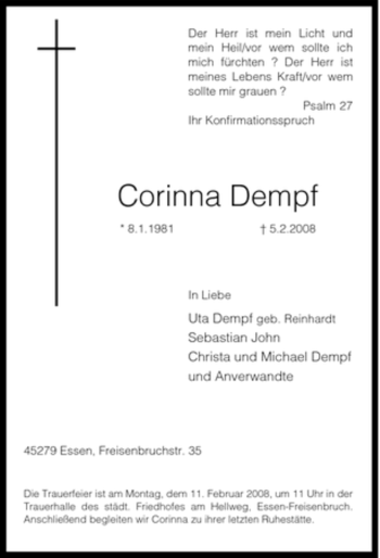 Traueranzeige von Corinna Dempf von Tageszeitung