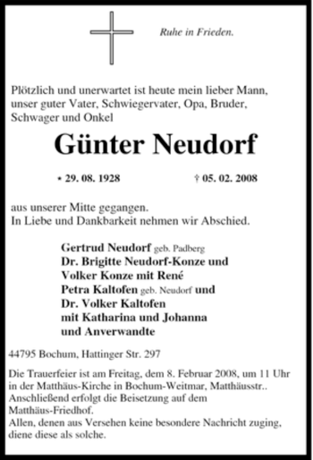 Traueranzeige von Günter Neudorf von Tageszeitung
