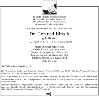 Traueranzeige von Gertrud Kirsch von Tageszeitung