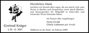 Traueranzeige von Gertrud Krüger von Tageszeitung