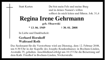 Traueranzeige von Regina Irene Gehrmann von Tageszeitung