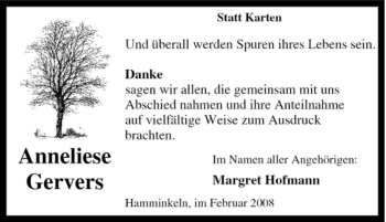 Traueranzeige von Anneliese Gervers von Tageszeitung
