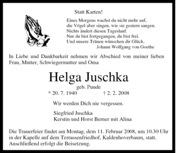 Traueranzeige von Helga Juschka von Tageszeitung