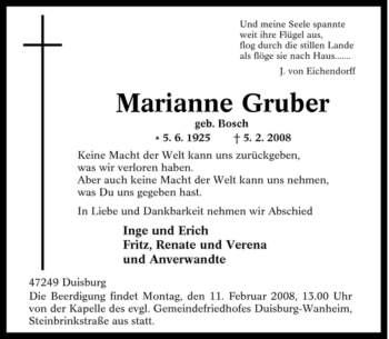 Traueranzeige von Marianne Gruber von Tageszeitung