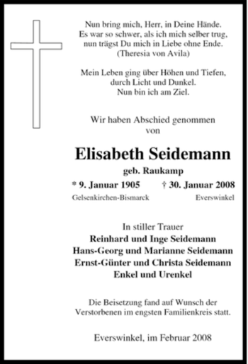 Traueranzeige von Elisabeth Seidemann von Tageszeitung