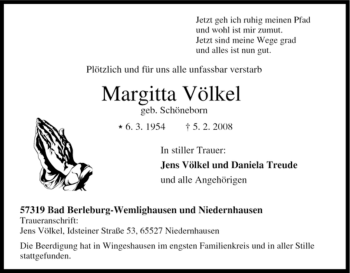 Traueranzeige von Margitta Völkel von Tageszeitung