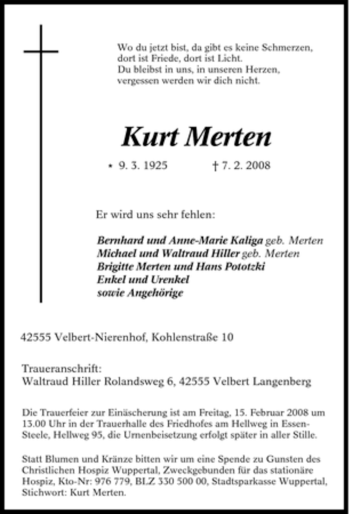 Traueranzeige von Kurt Merten von Tageszeitung