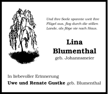 Traueranzeige von Lina Blumenthal von Tageszeitung