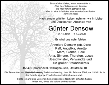 Traueranzeige von Günter Densow von Tageszeitung