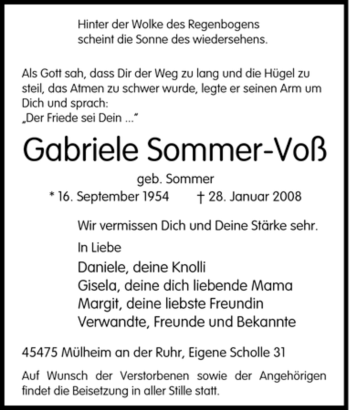 Traueranzeige von Gabriele Sommer-Voß von Tageszeitung