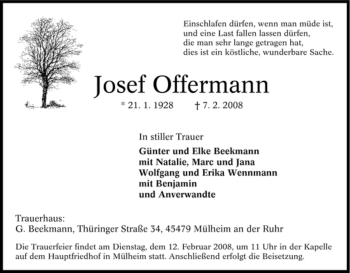 Traueranzeige von Josef Offermann von Tageszeitung