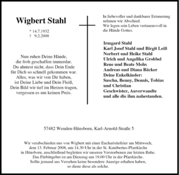 Traueranzeige von Wigbert Stahl von Tageszeitung