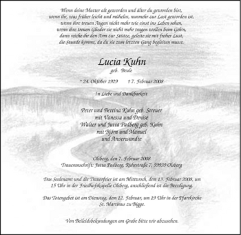 Traueranzeige von Lucia Kuhn von Tageszeitung