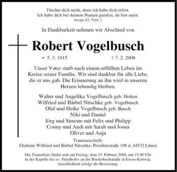 Traueranzeige von Robert Vogelbusch von Tageszeitung