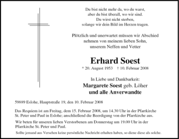 Traueranzeige von Erhard Soest von Tageszeitung