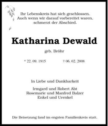 Traueranzeige von Katharina Dewald von Tageszeitung