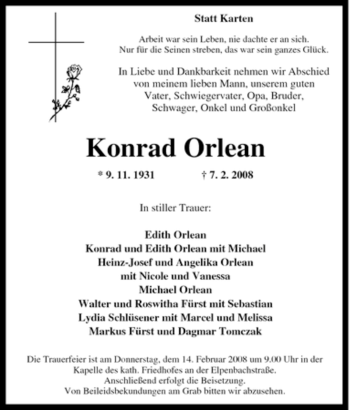 Traueranzeige von Konrad Orlean von Tageszeitung