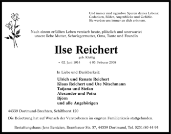Traueranzeige von Ilse Reichert von Tageszeitung
