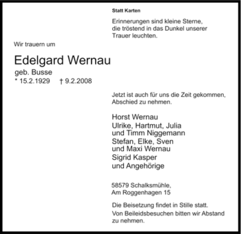 Traueranzeige von Edelgard Wernau von Tageszeitung