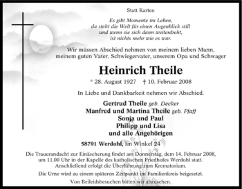 Traueranzeige von Heinrich Theile von Tageszeitung