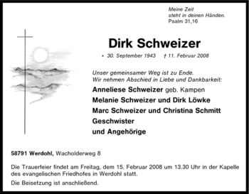 Traueranzeige von Dirk Schweizer von Tageszeitung