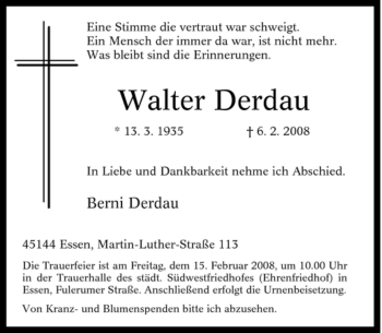 Traueranzeige von Walter Derdau von Tageszeitung