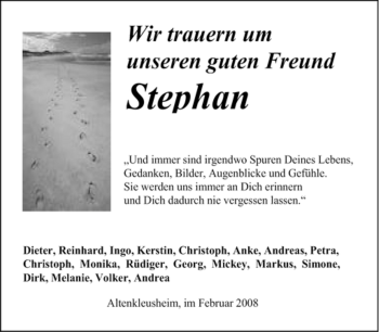 Traueranzeige von Stephan â?zUnd immer sind irgendwo Spuren Deines Lebens, Ged lassen.â?o von Tageszeitung