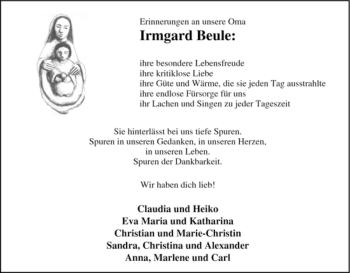 Traueranzeige von Irmgard Beule von Tageszeitung