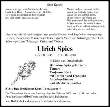 Traueranzeige von Ulrich Spies von Tageszeitung