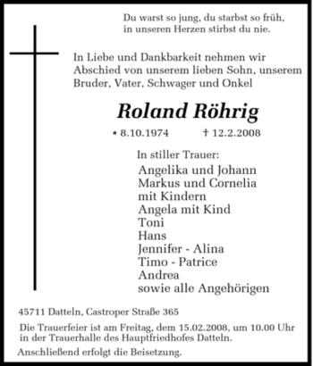 Traueranzeige von Roland Röhrig von Tageszeitung