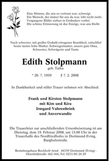 Traueranzeige von Edith Stolpmann von Tageszeitung